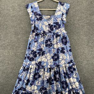 Harlow & Rose Dress‎ Womens L Blue Floral Tiered Long Cottagecore Boho Beachy